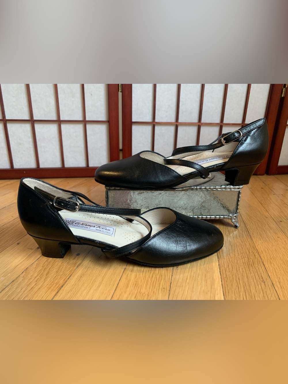 EUC WERNER KERN TANZSPORT DEBBIE Black Leather Ballroom Dancing Shoes Italy 9M